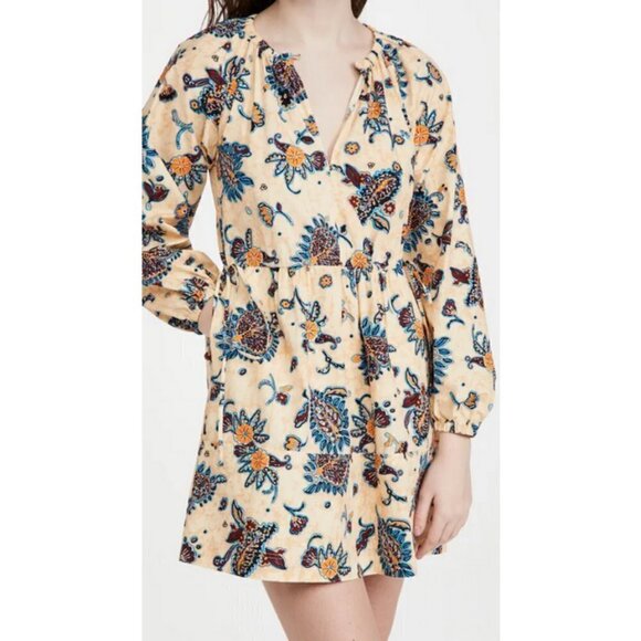 💕A.L.C.💕 Myra Paisley Long Sleeve Shift Dress ~ Apricot Abstract Floral 2 - Picture 4 of 16